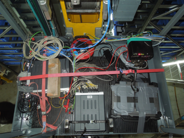 Labor-Messsystem montiert auf dem Podest oberhalb des Schaltschranks des RBG