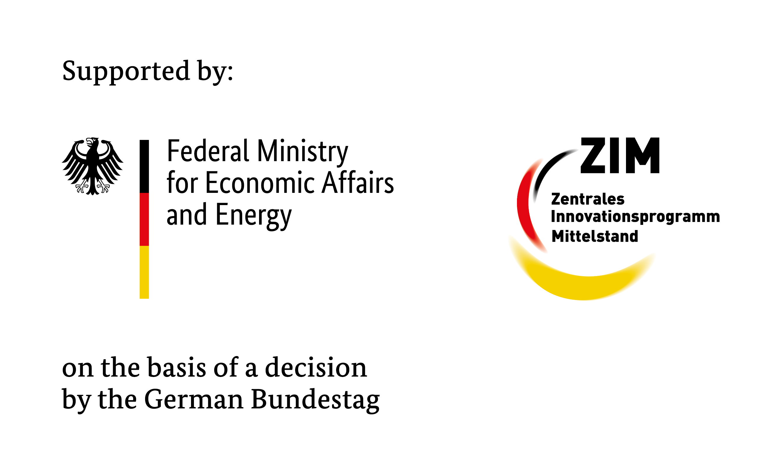 Logos der Bundesregierung: Deutsches Bundesministerium f&uuml;r Wirtschaft und Energie sowie ZIM-Programmlogo.